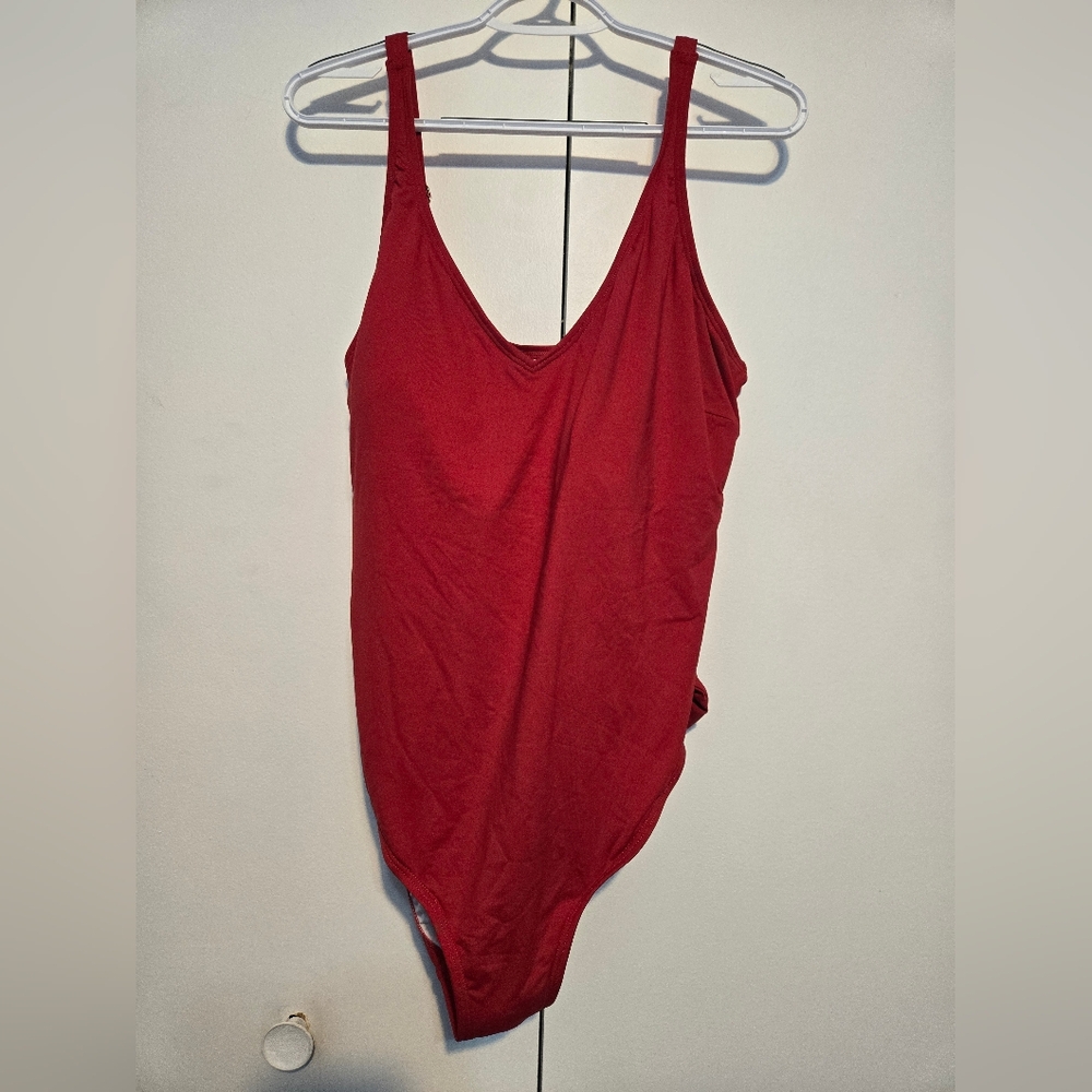 LOFT Beach Red One Piece Swimsuit Size 22 Tummy Control Tie Front Adjustable